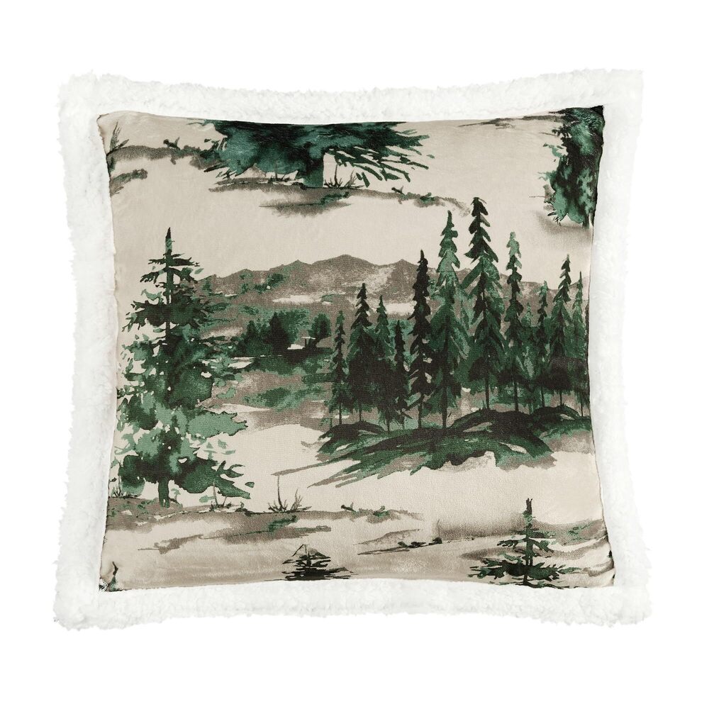 9039 Indigo Hill by HiEnd Accents Joshua Cabin Sherpa Throw Pillow, Forest